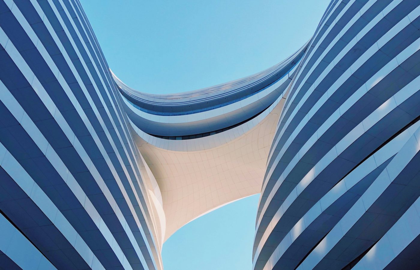 Bold contemporary architecture against blue sky